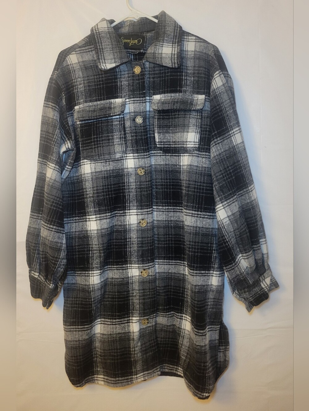 Scoop Jeans Black & White Plaid Button-Front Shirt Jacket